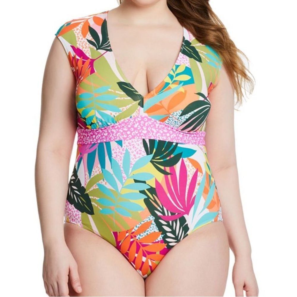 NWT Bleu Rod Beattie Women Wild Heart Key West Cap Sleeve One Piece Swimsuit